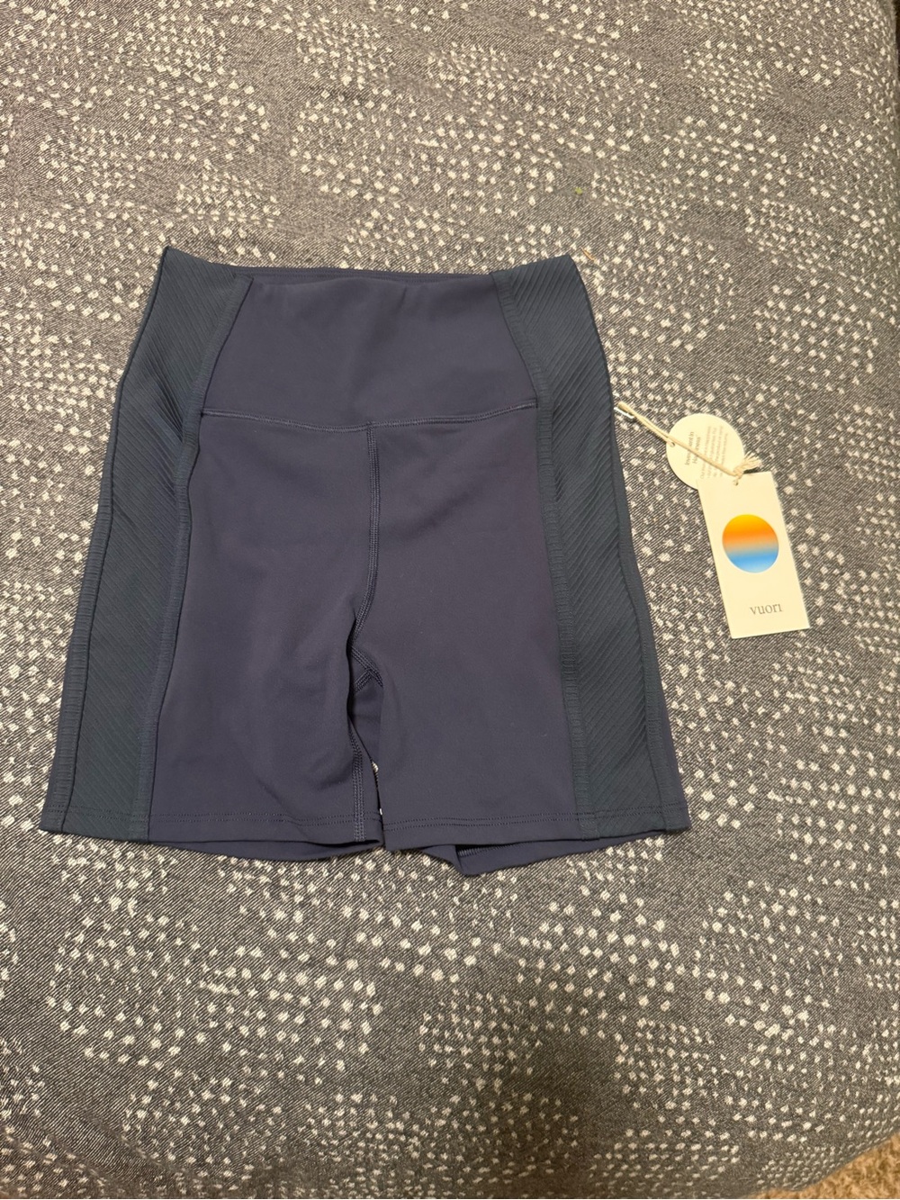 Vuori Navy High-Rise Textured Side Panel Bike Shorts